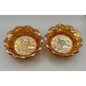 Imperial Marigold Carnival Glass Grape Design 5" Bowls Set of 2